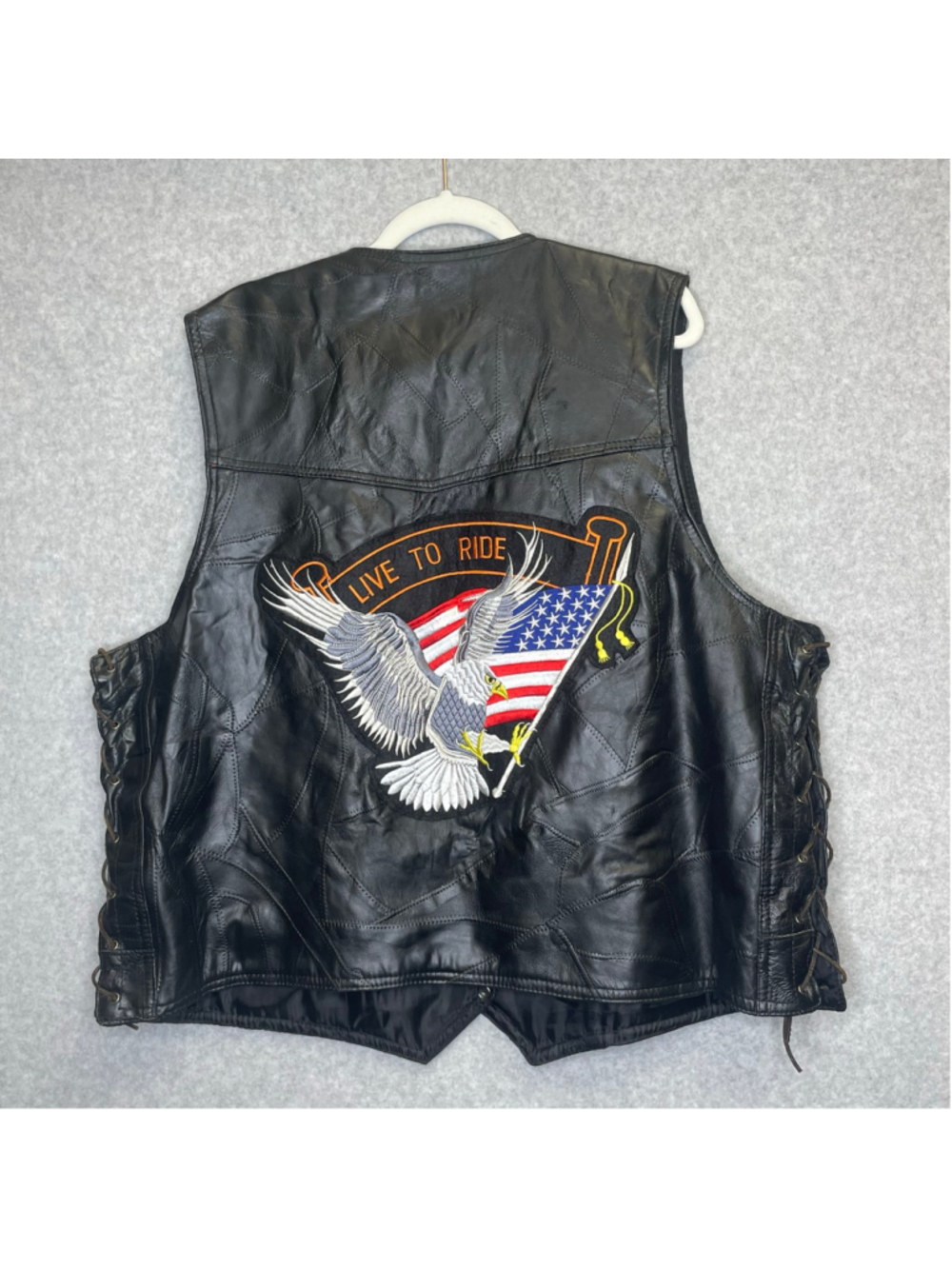 Diamond Plate Buffalo Leather Motorcycle Vest 3XL Black Live to Ride Eagle USA L